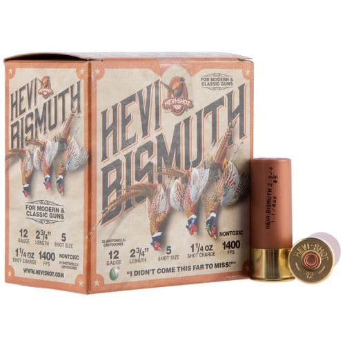 HEVI-Shot HS14715 Hevi-Bismuth Upland 12 Gauge 2.75" 1 1/4 oz 5 Shot 25 Bx/ 10 Cs HEVI-Shot HS14715 Hevi-Bismuth Upland 12 Gauge 2.75" 1 1/4 oz 5 Shot 25 Bx/ 10 Cs