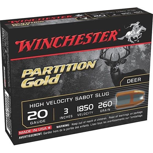 Winchester Ammo SSP203 Partition Gold High Velocity 20 Gauge 3" 260 GR Sabot Slug Shot 5 Bx/ 20 Cs Winchester Ammo SSP203 Partition Gold High Velocity 20 Gauge 3" 260 GR Sabot Slug Shot 5 Bx/ 20 Cs