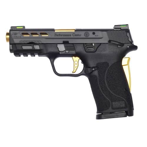 Smith & Wesson M&P9 Performance Center Shield EZ 9mm Pistol 3.83" Barrel Gold Titanium Manual Safety Smith & Wesson M&P9 Performance Center Shield EZ 9mm Pistol 3.83" Barrel Gold Titanium Manual Safety