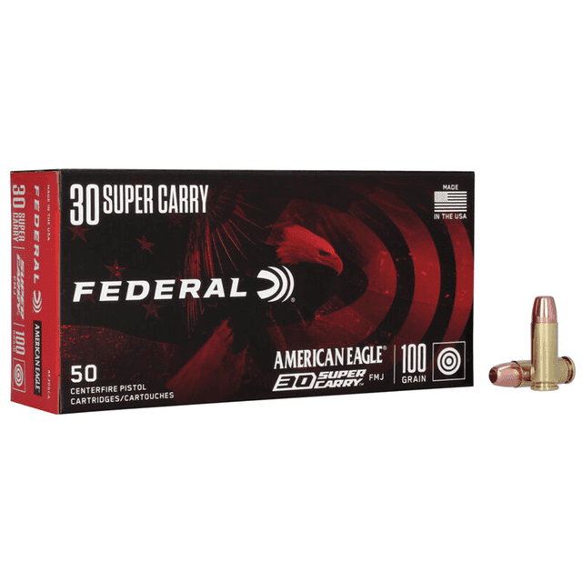 Federal American Eagle .30 Super Carry 100 Grain FMJ Ammunition (50 Rounds) Federal American Eagle .30 Super Carry 100 Grain FMJ Ammunition (50 Rounds)