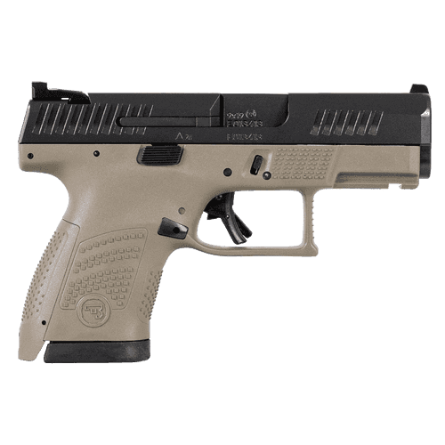 CZ P-10 S 9mm Pistol 3.5" Barrel Flat Dark Earth Polymer Frame 12+1 Black Steel Slide Fixed Sights CZ P-10 S 9mm Pistol 3.5" Barrel Flat Dark Earth Polymer Frame 12+1 Black Steel Slide Fixed Sights