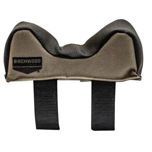 Birchwood Casey UFRBMED Universal Front Rest made of Tan Polyester with Black Leather Top & Medium Style Design 5" L x 2" H x 2" W Dimensions Birchwood Casey UFRBMED Universal Front Rest made of Tan Polyester with Black Leather Top & Medium Style Design 5" L x 2" H x 2" W Dimensions