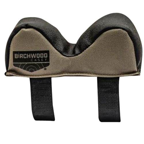 Birchwood Casey UFRBNRW Universal Front Rest made of Tan Polyester with Black Leather Top & Narrow Design 5" L x 2" W x 2" H Dimensions Birchwood Casey UFRBNRW Universal Front Rest made of Tan Polyester with Black Leather Top & Narrow Design 5" L x 2" W x 2" H Dimensions