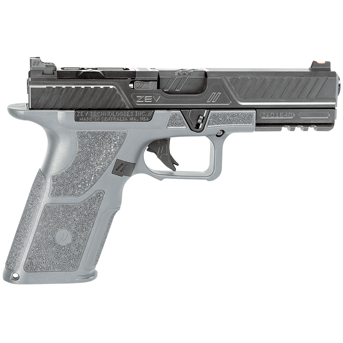 ZEV OZ9STDCOMG OZ9 Combat 9mm Pistol 4.49" Combat Gray Frame Black Steel Slide with Optics Cut Aggressive Textured Combat Gray Polymer Grips ZEV OZ9STDCOMG OZ9 Combat 9mm Pistol 4.49" Combat Gray Frame Black Steel Slide with Optics Cut Aggressive Textured Combat Gray Polymer Grips