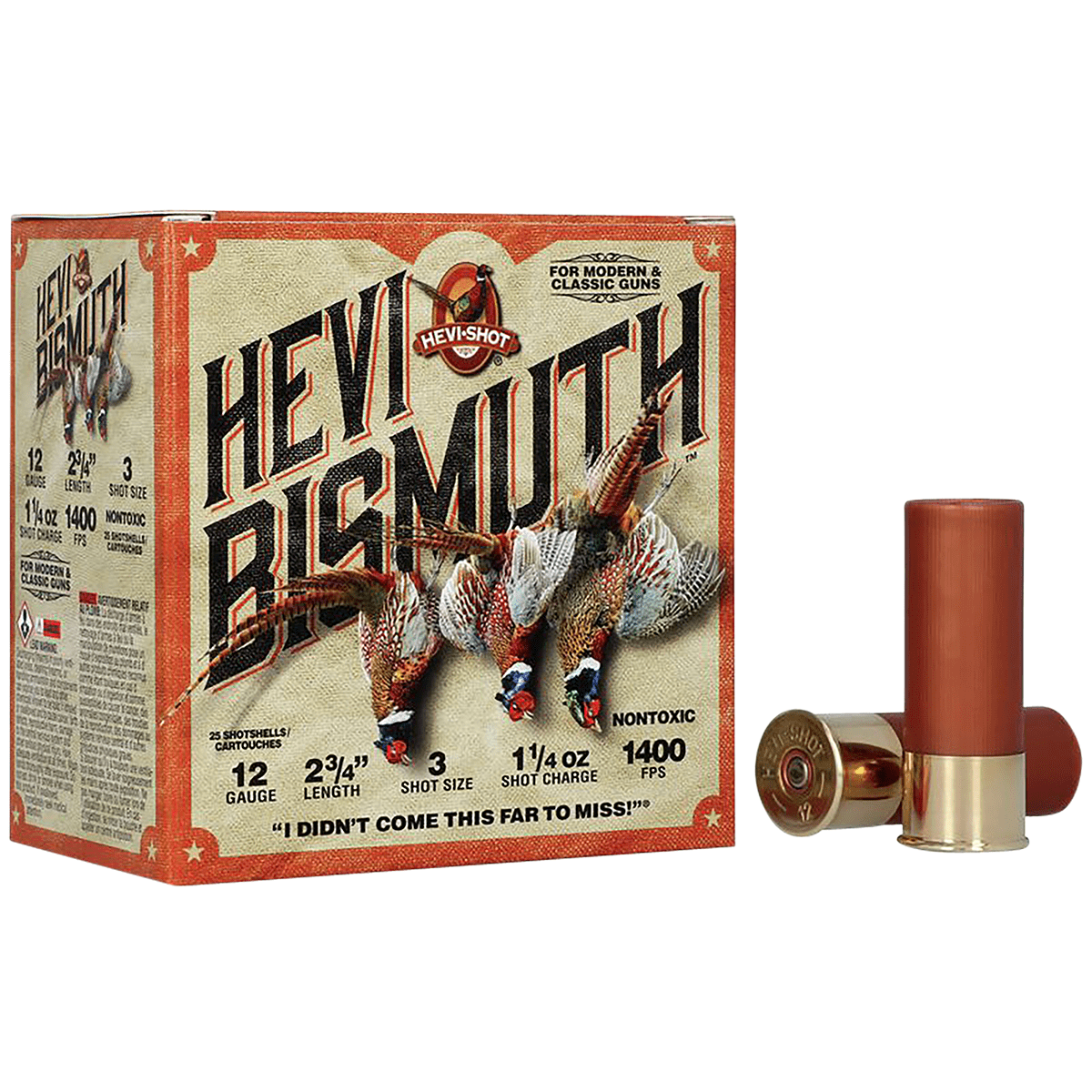 HEVI-Shot HS14713 Hevi-Bismuth Upland 12 Gauge 2.75" 1 1/4 oz 3 Shot 25 Bx/10 Cs HEVI-Shot HS14713 Hevi-Bismuth Upland 12 Gauge 2.75" 1 1/4 oz 3 Shot 25 Bx/10 Cs