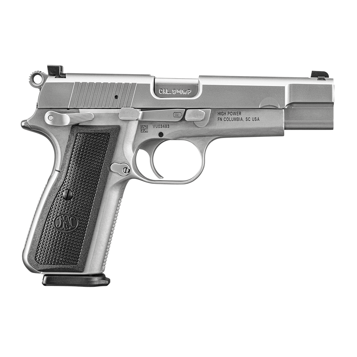 FN 66-101116 High Power 9mm Luger 10+1 4.70" Black Target Crown Steel Barrel, Stainless PVD Serrated Steel Slide FN 66-101116 High Power 9mm Luger 10+1 4.70" Black Target Crown Steel Barrel, Stainless PVD Serrated Steel Slide