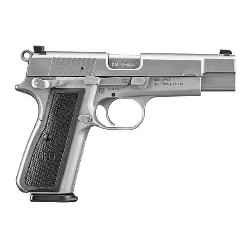 FN 66101116 High Power 9mm Luger 4.70" Barrel 10+1, Textured Stainless Steel Frame, Black Polymer Grip (Gray Grip Included), Manual Safety FN 66101116 High Power 9mm Luger 4.70" Barrel 10+1, Textured Stainless Steel Frame, Black Polymer Grip (Gray Grip Included), Manual Safety