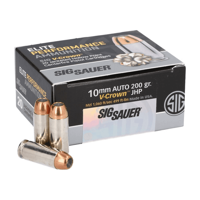 Sig Sauer 10mm Elite V-Crown 200 Grain JHP Ammunition (20 Rounds) Sig Sauer 10mm Elite V-Crown 200 Grain JHP Ammunition (20 Rounds)