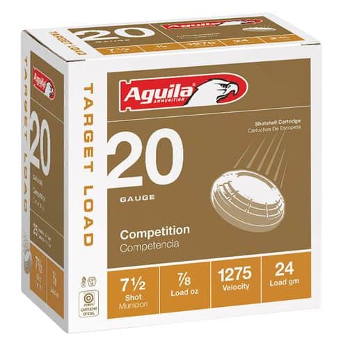 Aguila 1CHB2037 Competition Target 20 Gauge 2.75" 7/8 oz 1275 fps 7.5 Shot 25 Bx/10 Cs Aguila 1CHB2037 Competition Target 20 Gauge 2.75" 7/8 oz 1275 fps 7.5 Shot 25 Bx/10 Cs
