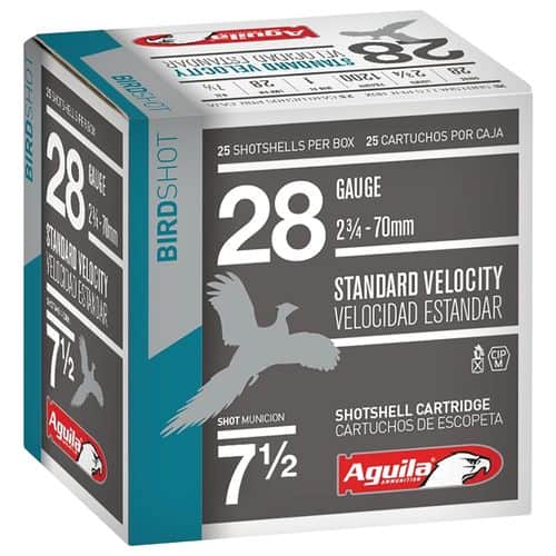 Aguila 1CHB2837 Hunting Standard Velocity 28 Gauge 2.75" 1 oz 1200 fps 7.5 Shot 25 Bx/10 Cs Aguila 1CHB2837 Hunting Standard Velocity 28 Gauge 2.75" 1 oz 1200 fps 7.5 Shot 25 Bx/10 Cs
