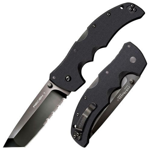 Cold Steel CS27BTH Recon 1 4" Folding Part Serrated DLC Coated American S35VN Blade/ 5.38" Black Textured G10 Handle Includes Belt Clip Cold Steel CS27BTH Recon 1 4" Folding Part Serrated DLC Coated American S35VN Blade/ 5.38" Black Textured G10 Handle Includes Belt Clip