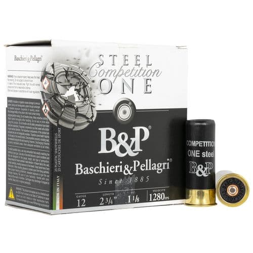 B&P 12B18GC9 Competition One 12 Gauge 2.75" 1 1/8 oz 1280 fps 9 Shot 25 Bx/10 Cs B&P 12B18GC9 Competition One 12 Gauge 2.75" 1 1/8 oz 1280 fps 9 Shot 25 Bx/10 Cs