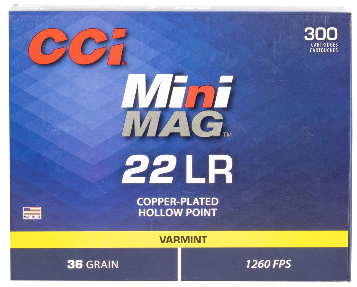 CCI Mini-Mag Varmint 22 LR Jacket Hollow Point 36 grain, 300 Per Box - 962 CCI Mini-Mag Varmint 22 LR Jacket Hollow Point 36 grain, 300 Per Box - 962