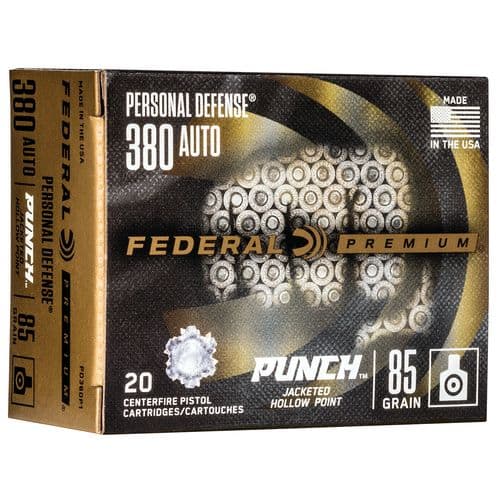 Federal PD380P1 Premium Personal Defense Punch 380 ACP 85 gr Jacketed Hollow Point (JHP) 20 Per Box/10 Cs Federal PD380P1 Premium Personal Defense Punch 380 ACP 85 gr Jacketed Hollow Point (JHP) 20 Per Box/10 Cs
