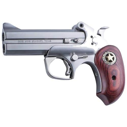 Bond Arms BARR Rustic Ranger 45 Colt (LC)/410 Gauge 2 Shot 4.25" Matte Stainless Barrel, Stainless Frame, Rosewood w/Integrated Star Grips Bond Arms BARR Rustic Ranger 45 Colt (LC)/410 Gauge 2 Shot 4.25" Matte Stainless Barrel, Stainless Frame, Rosewood w/Integrated Star Grips
