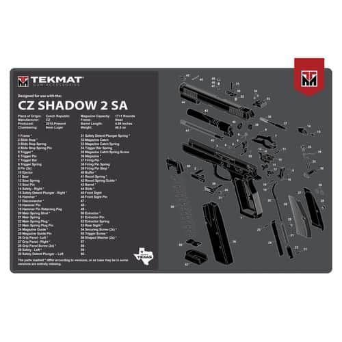 TekMat TEKR17CZSHDW2 CZ Shadow 2 SA Original Mat Black/White Rubber 17" Long 11" x 17" CZ-75 Shadow 2 SA Diagram Illustration TekMat TEKR17CZSHDW2 CZ Shadow 2 SA Original Mat Black/White Rubber 17" Long 11" x 17" CZ-75 Shadow 2 SA Diagram Illustration
