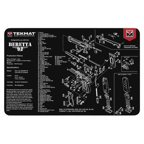 TekMat TEKR17BER92 Beretta 92 Original Mat Black/White Rubber 17" Long 11" x 17" Beretta 92 Parts Diagram Illustration TekMat TEKR17BER92 Beretta 92 Original Mat Black/White Rubber 17" Long 11" x 17" Beretta 92 Parts Diagram Illustration