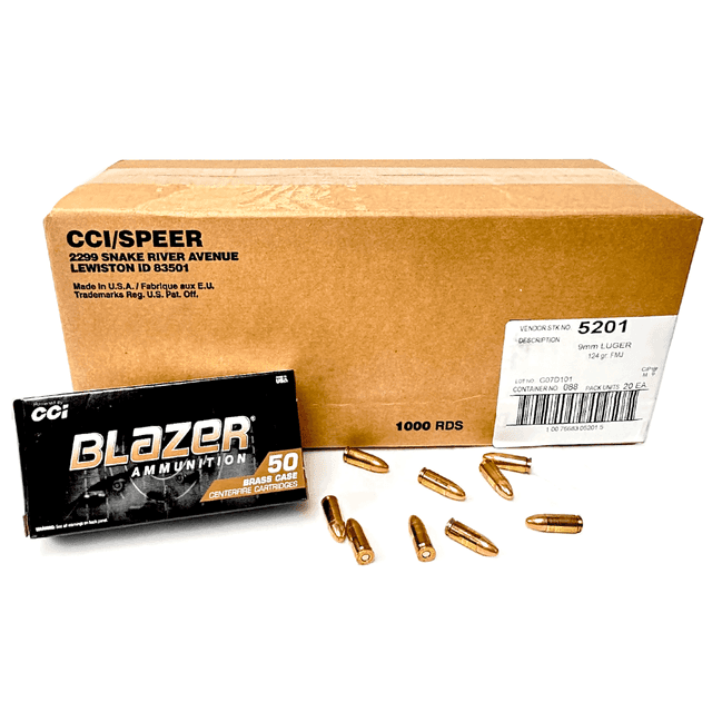 Blazer Brass 9mm 124 Grain FMJ Ammunition 1000 Round Case Blazer Brass 9mm 124 Grain FMJ Ammunition 1000 Round Case