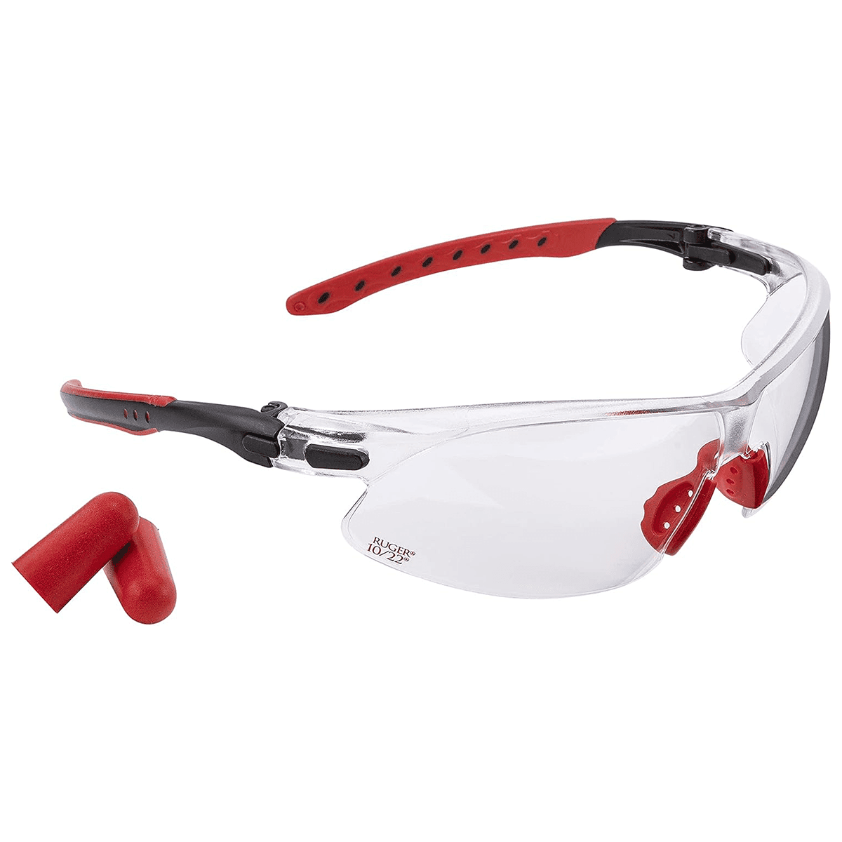 Allen Ruger 10/22 Gun Safety Shooting Glasses and Foam Ear Plugs - Adult Clear Lens Black/Red Frame Allen Ruger 10/22 Gun Safety Shooting Glasses and Foam Ear Plugs - Adult Clear Lens Black/Red Frame