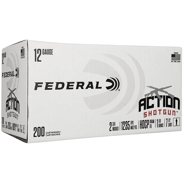 Federal AS12H75 Action Shotgun 12 Gauge 2.75" 1 1/8 oz 7.5 Shot 200 Per Box Federal AS12H75 Action Shotgun 12 Gauge 2.75" 1 1/8 oz 7.5 Shot 200 Per Box