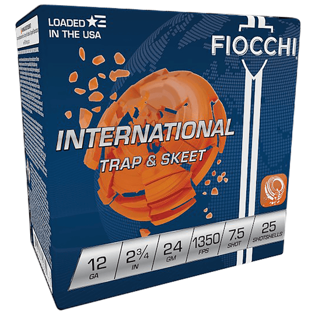 Fiocchi 12 Gauge 2.75" 24 gram 1350 fps 7.5 Shot International Trap & Skeet Fiocchi 12 Gauge 2.75" 24 gram 1350 fps 7.5 Shot International Trap & Skeet