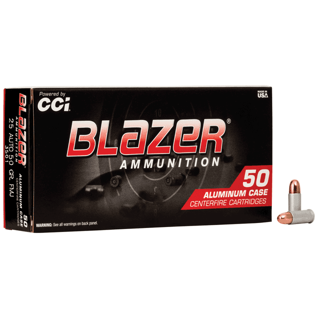 CCI 3501 Blazer Handgun 25 ACP 50 gr Total Metal Jacket 50 Per Box/ 20 Case CCI 3501 Blazer Handgun 25 ACP 50 gr Total Metal Jacket 50 Per Box/ 20 Case