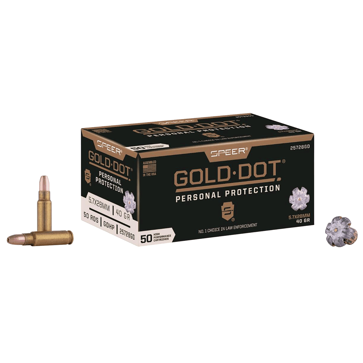 Speer Gold Dot Personal Protection 5.7x28mm 40 gr Hollow Point (HP) 50 Per Box Speer Gold Dot Personal Protection 5.7x28mm 40 gr Hollow Point (HP) 50 Per Box