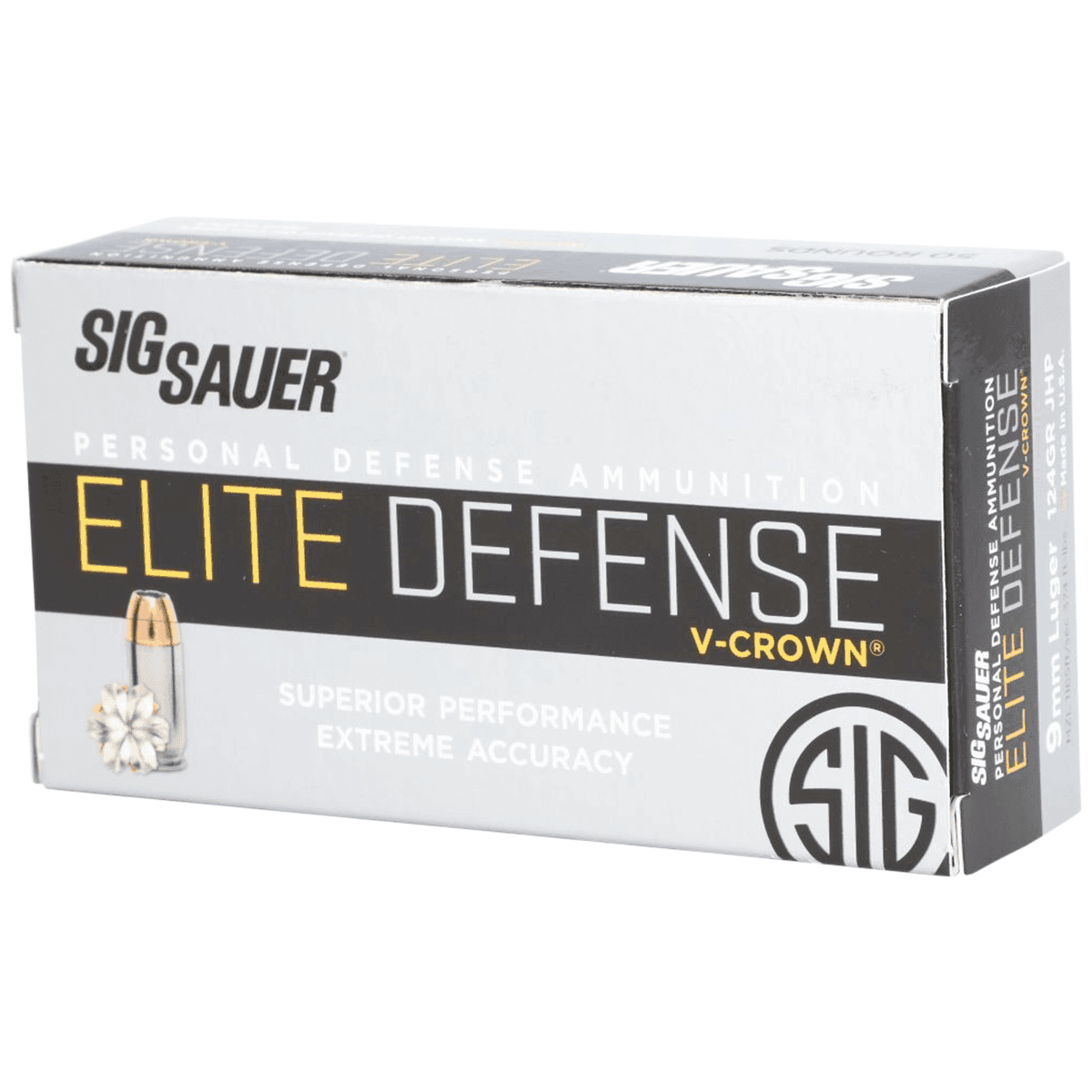 Sig Sauer Elite Defense 9mm Luger 124 gr V Crown Jacketed Hollow Point - E9MMA250 Sig Sauer Elite Defense 9mm Luger 124 gr V Crown Jacketed Hollow Point - E9MMA250