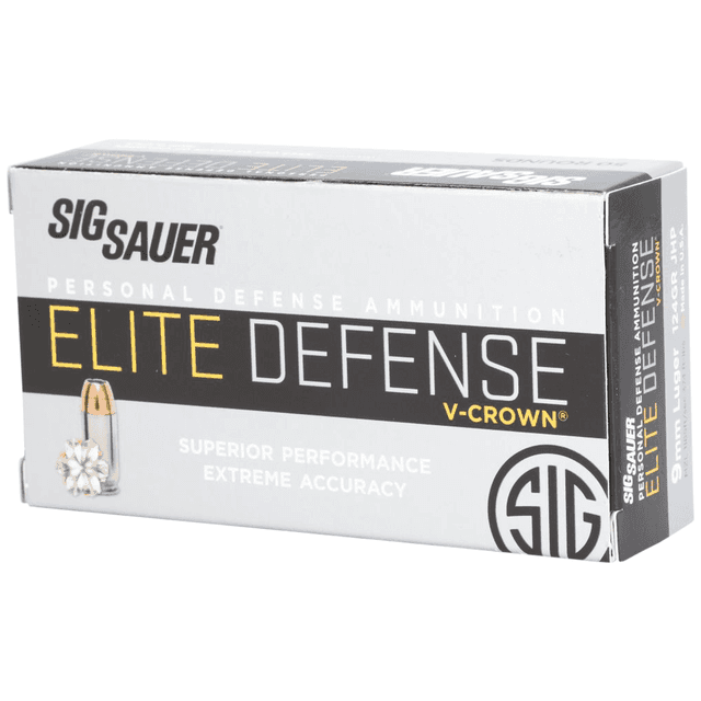 Sig Sauer Elite Defense 9mm Luger 124 gr V Crown Jacketed Hollow Point - E9MMA250 Sig Sauer Elite Defense 9mm Luger 124 gr V Crown Jacketed Hollow Point - E9MMA250