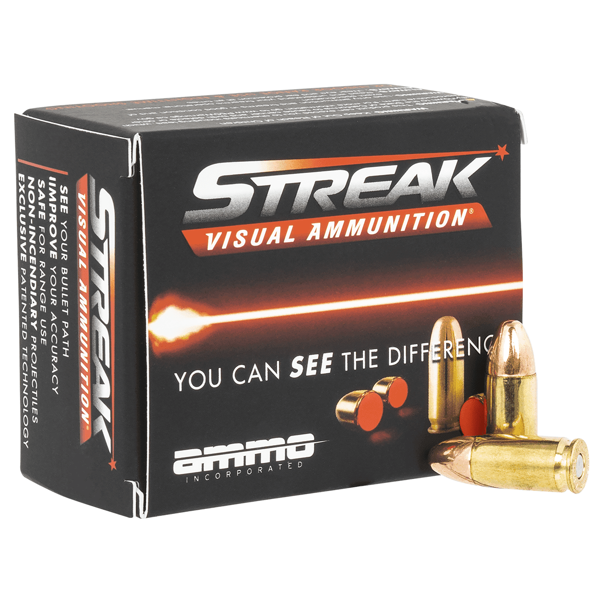 Ammo Inc Streak Visual (RED) Tracer 9mm 115 gr Handgun Ammo Ammo Inc Streak Visual (RED) Tracer 9mm 115 gr Handgun Ammo