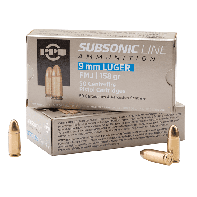 PPU Subsonic 9mm Luger Subsonic 158 gr Full Metal Jacket (FMJ) - PPS9MM PPU Subsonic 9mm Luger Subsonic 158 gr Full Metal Jacket (FMJ) - PPS9MM