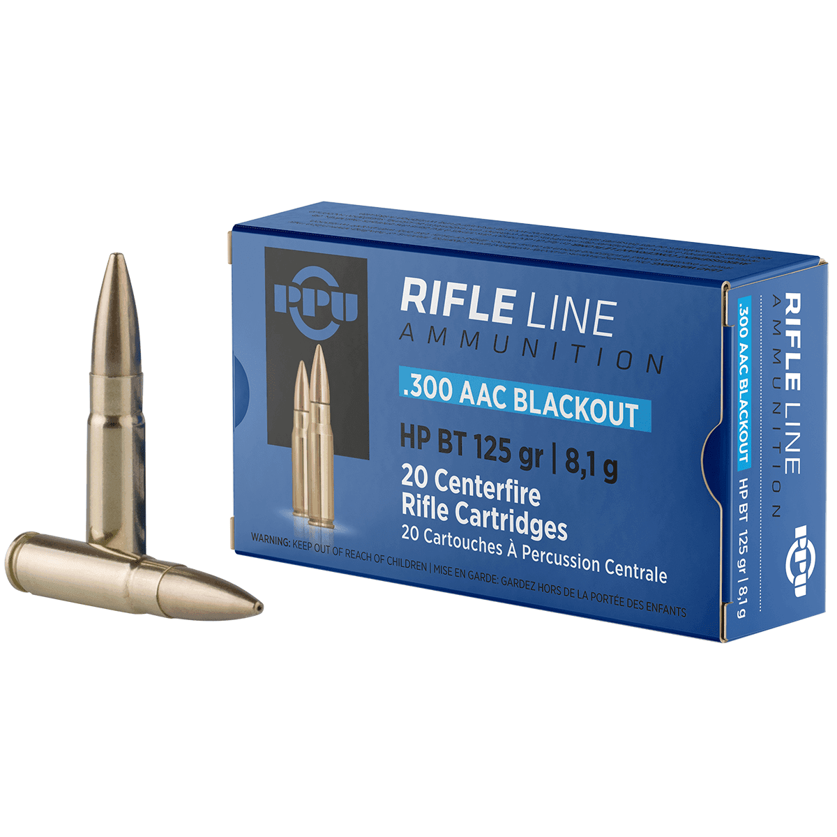 PPU Standard Rifle 300 Blackout 125 gr Hollow Point Boat-Tail (HPBT) - PP300BH PPU Standard Rifle 300 Blackout 125 gr Hollow Point Boat-Tail (HPBT) - PP300BH