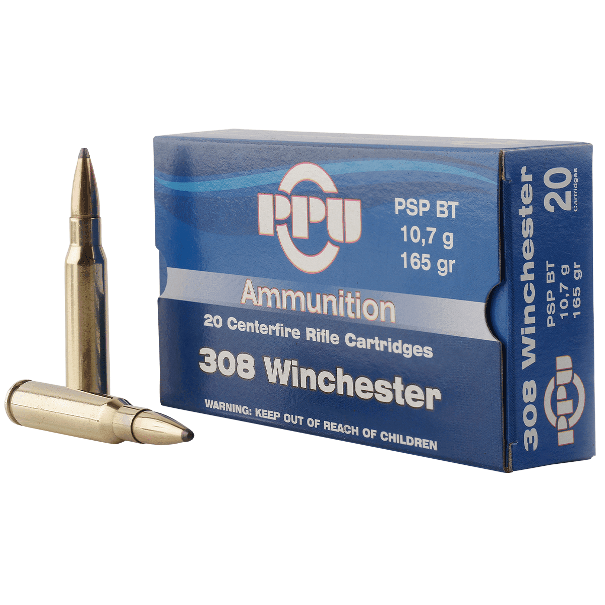 PPU Standard Rifle 308 Win 165 gr Pointed Soft Point Boat-Tail (PSPBT) - PP3082 PPU Standard Rifle 308 Win 165 gr Pointed Soft Point Boat-Tail (PSPBT) - PP3082