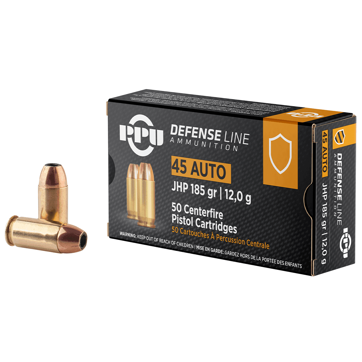 PPU Defense Centerfire Rounds, 45ACP, JHP 185gr - PPD45 PPU Defense Centerfire Rounds, 45ACP, JHP 185gr - PPD45