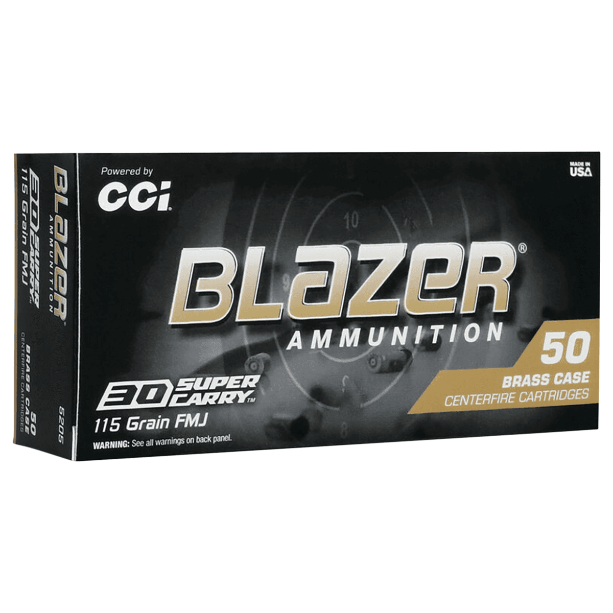 CCI 5205 Blazer Brass Handgun 30 Super Carry 115 gr Full Metal Jacket Flat Nose 50 Per Box/ 20 Case CCI 5205 Blazer Brass Handgun 30 Super Carry 115 gr Full Metal Jacket Flat Nose 50 Per Box/ 20 Case