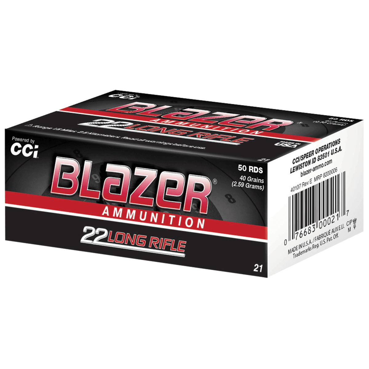 CCI 0021 Blazer High Velocity 22 LR 40 gr Lead Round Nose 50 Per Box/ 100 Case CCI 0021 Blazer High Velocity 22 LR 40 gr Lead Round Nose 50 Per Box/ 100 Case