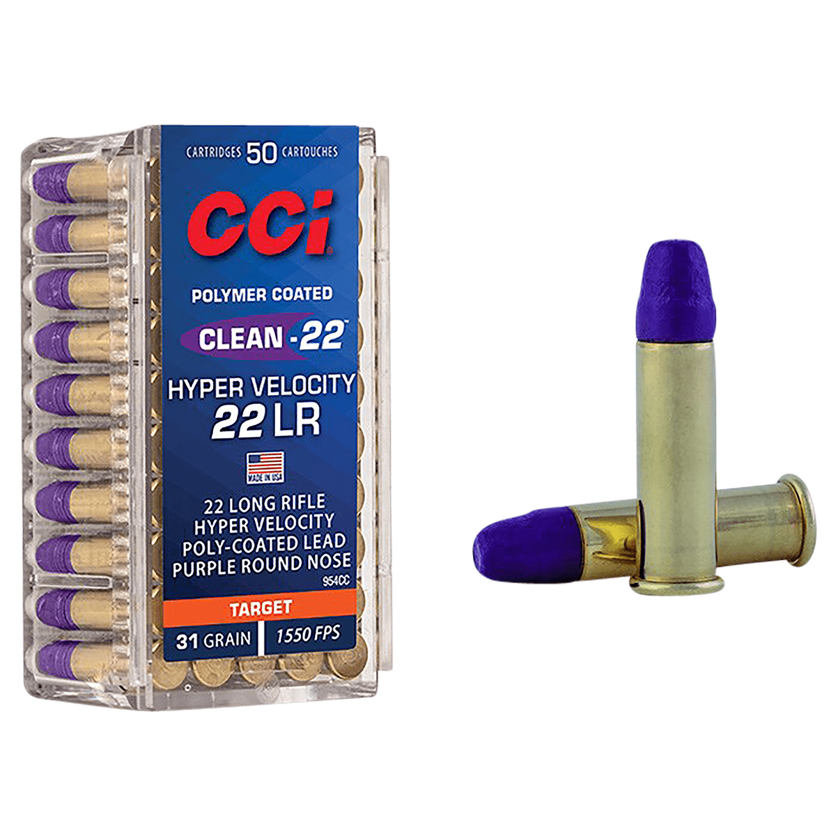 CCI 954CC Clean-22 Hyper Velocity 22 LR 31 gr LN Purple 50 Per Box/ 100 Case CCI 954CC Clean-22 Hyper Velocity 22 LR 31 gr LN Purple 50 Per Box/ 100 Case