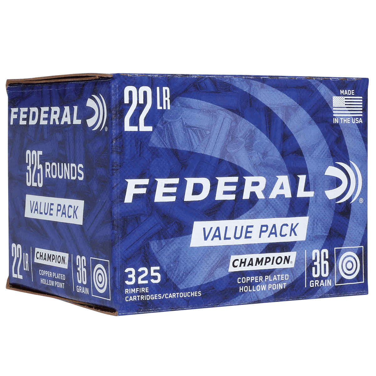 Federal 725 Champion Training Value Pack 22 LR 36 gr Copper Plated Hollow Point 325 Per Box Federal 725 Champion Training Value Pack 22 LR 36 gr Copper Plated Hollow Point 325 Per Box