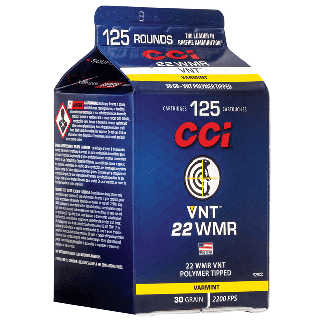 CCI 929CC VNT Rimfire 22 WMR 30 gr Varmint Tipped 125 Per Box/ 10 Case CCI 929CC VNT Rimfire 22 WMR 30 gr Varmint Tipped 125 Per Box/ 10 Case