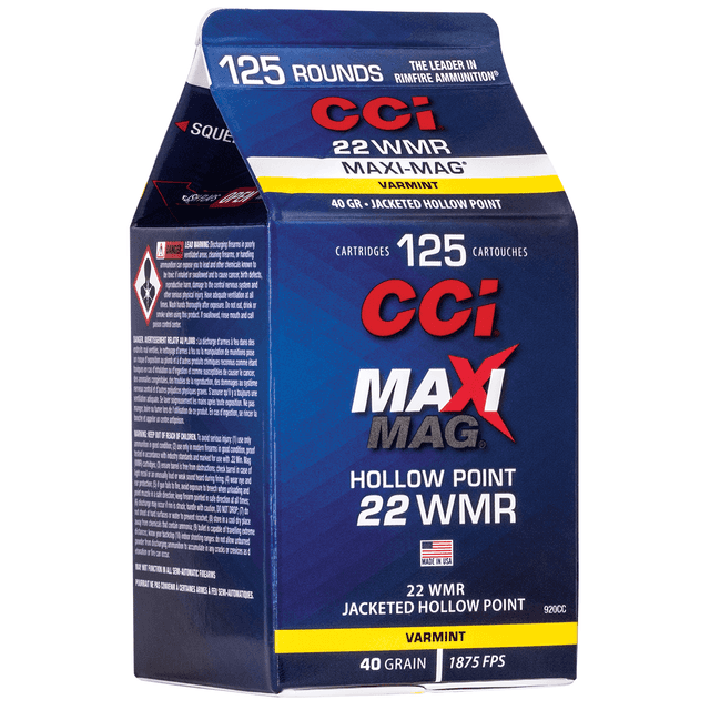 CCI 920CC Maxi-Mag Rimfire 22 WMR 40 gr Jacket Hollow Point 125 Per Box/ 10 Case CCI 920CC Maxi-Mag Rimfire 22 WMR 40 gr Jacket Hollow Point 125 Per Box/ 10 Case