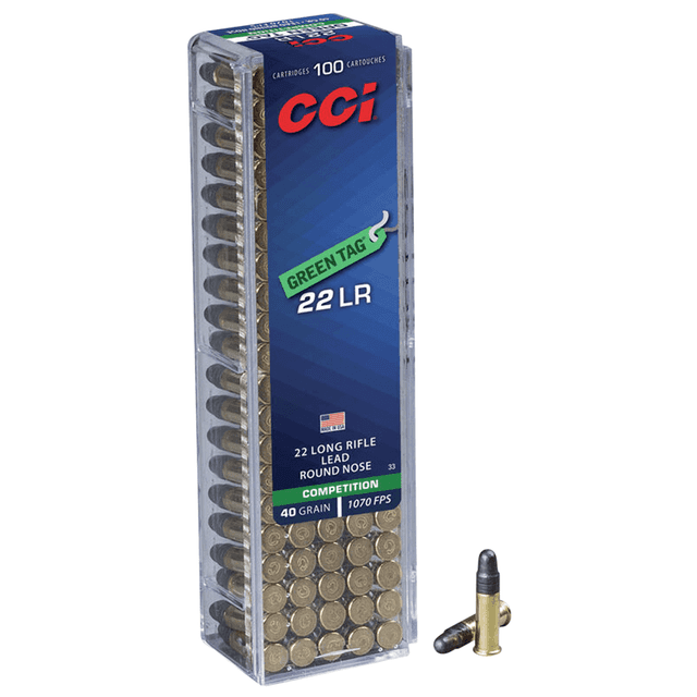 CCI 0033 Green Tag Competition 22 LR 40 gr Lead Round Nose 100 Per Box/ 50 Case CCI 0033 Green Tag Competition 22 LR 40 gr Lead Round Nose 100 Per Box/ 50 Case