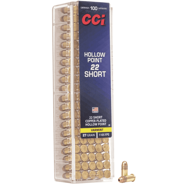 CCI VNT Rimfire 22 Short Copper Plated Hollow Point 27 grain, 100 Per Box - 0028 CCI VNT Rimfire 22 Short Copper Plated Hollow Point 27 grain, 100 Per Box - 0028