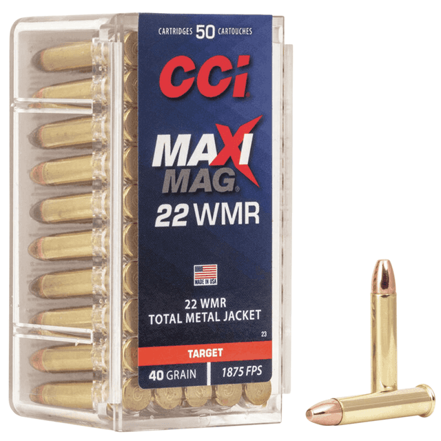 CCI 0023 Maxi-Mag Rimfire 22 WMR 40 gr Total Metal Jacket 50 Per Box/ 40 Case CCI 0023 Maxi-Mag Rimfire 22 WMR 40 gr Total Metal Jacket 50 Per Box/ 40 Case