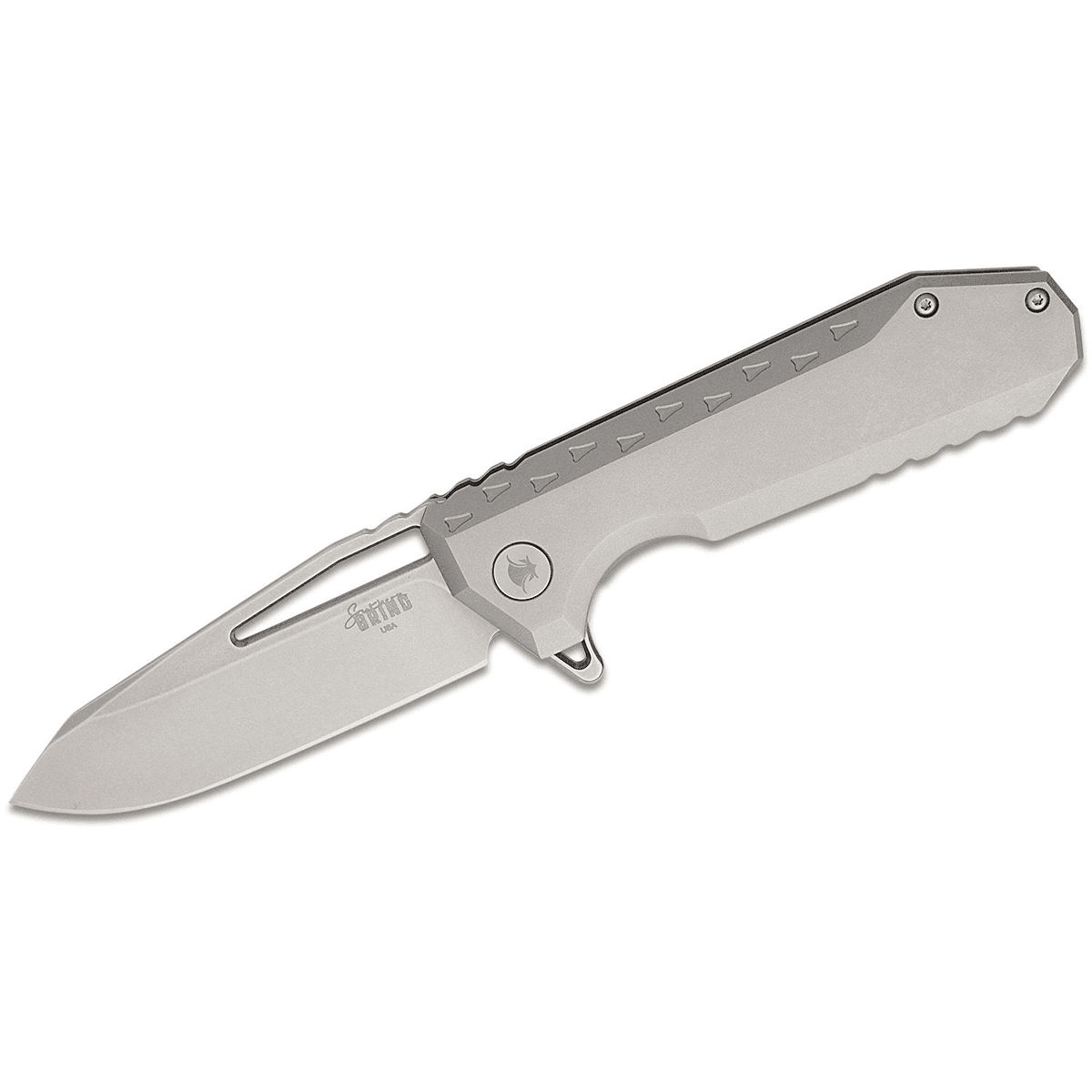Southern Grind Penguin 3.50" Folding Drop Point S35VN Silver Titanium Handle Knife Southern Grind Penguin 3.50" Folding Drop Point S35VN Silver Titanium Handle Knife