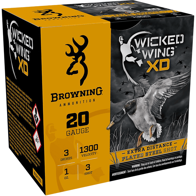 Browning Ammo B193412033 Wicked Wing XD 20 Gauge 3" 1 oz 3 Shot 25 Per Box/ 10 Case Browning Ammo B193412033 Wicked Wing XD 20 Gauge 3" 1 oz 3 Shot 25 Per Box/ 10 Case