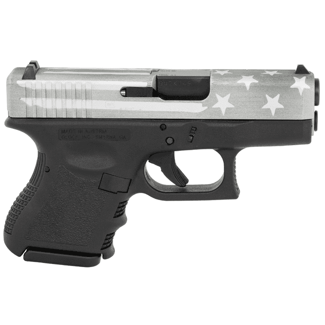 Glock G26 Gen3 Serrated 9mm Worn Flag Cerakote Sub Compact Semi Automatic Handgun - PI2650204BWFS Glock G26 Gen3 Serrated 9mm Worn Flag Cerakote Sub Compact Semi Automatic Handgun - PI2650204BWFS