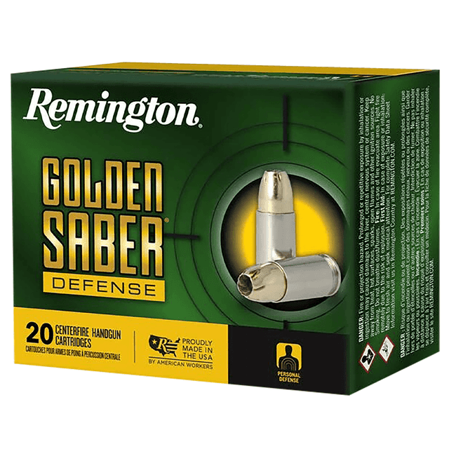 Remington Golden Saber Defense 10mm Auto 180 gr Brass Jacket Hollow Point (BJHP) Handgun Ammo Remington Golden Saber Defense 10mm Auto 180 gr Brass Jacket Hollow Point (BJHP) Handgun Ammo