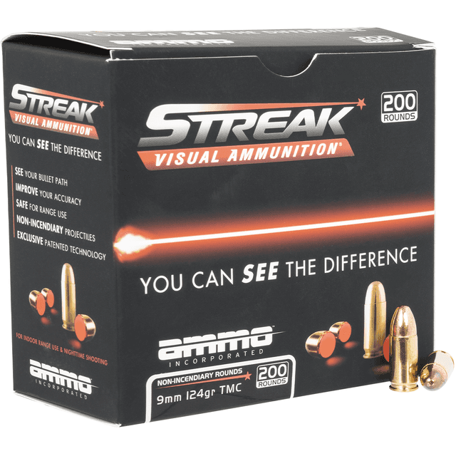 Ammo Inc Bulk Streak Visual (RED) Tracer 9mm 124 gr 200rd Box Handgun Ammo Ammo Inc Bulk Streak Visual (RED) Tracer 9mm 124 gr 200rd Box Handgun Ammo
