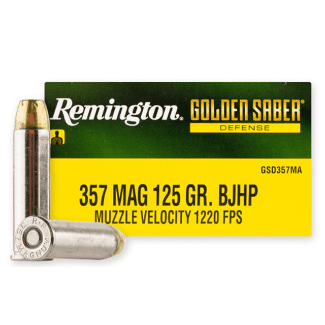 Remington Golden Saber Defense 357 Mag 125 gr Brass Jacket Hollow Point (BJHP) Handgun Ammo Remington Golden Saber Defense 357 Mag 125 gr Brass Jacket Hollow Point (BJHP) Handgun Ammo