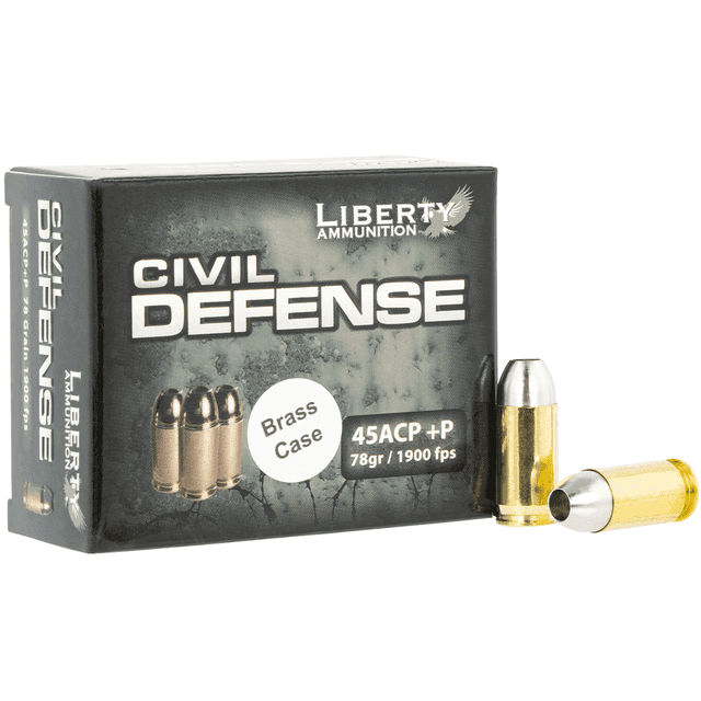 Liberty Ammunition Civil Defense 45 ACP +P 78 gr Lead-Free Fragmenting Hollow Point (LFFHP) Handgun Ammo Liberty Ammunition Civil Defense 45 ACP +P 78 gr Lead-Free Fragmenting Hollow Point (LFFHP) Handgun Ammo
